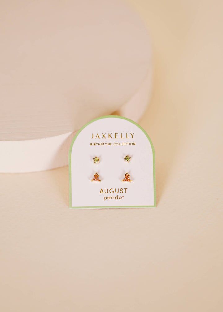 Birthstone Stud Gold Earrings Set