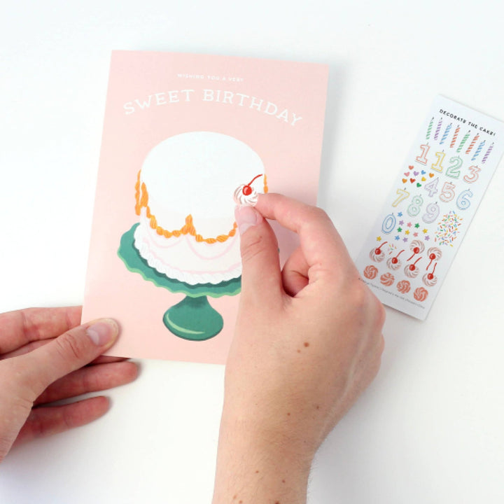 Decorate a Cake Sticker Scene Greeting Card - Merry PigletsInklings Paperie