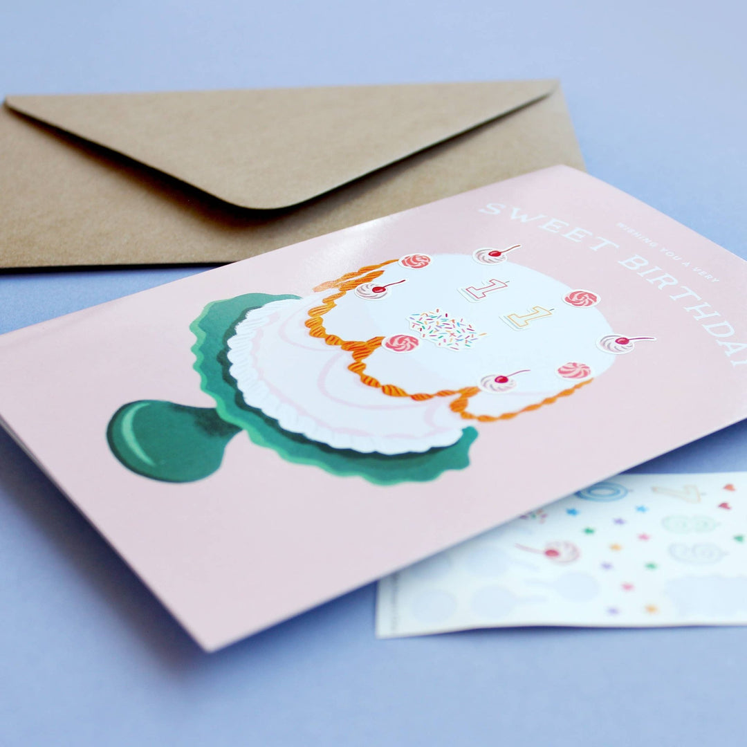 Decorate a Cake Sticker Scene Greeting Card - Merry PigletsInklings Paperie