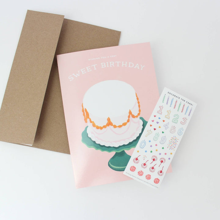 Decorate a Cake Sticker Scene Greeting Card - Merry PigletsInklings Paperie