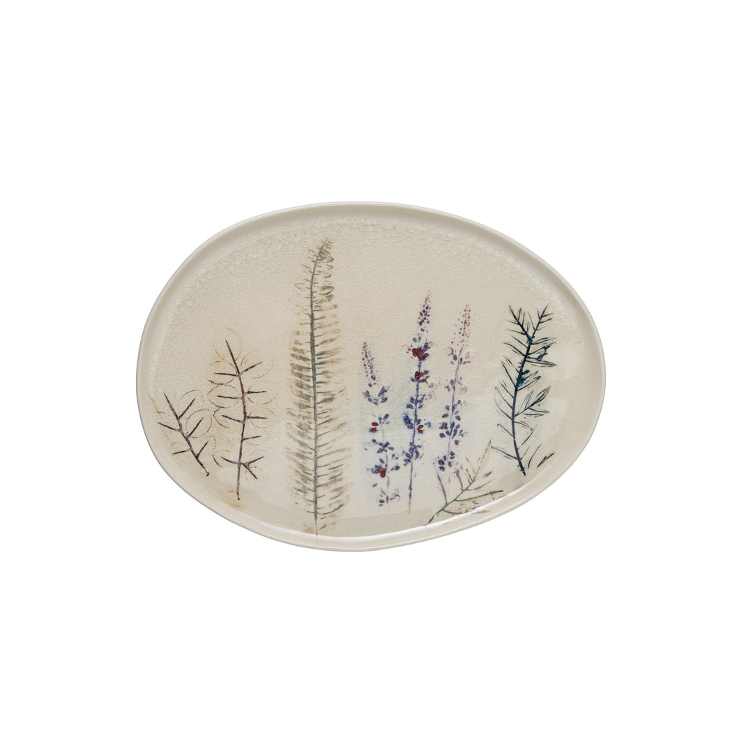Floral Stoneware Platter - Merry Piglets