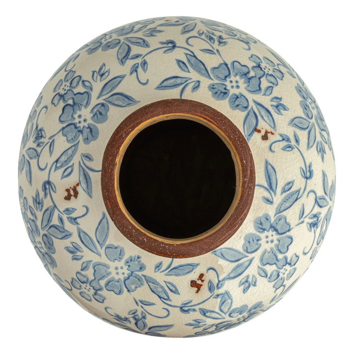 Blue Floral Terracotta Vase