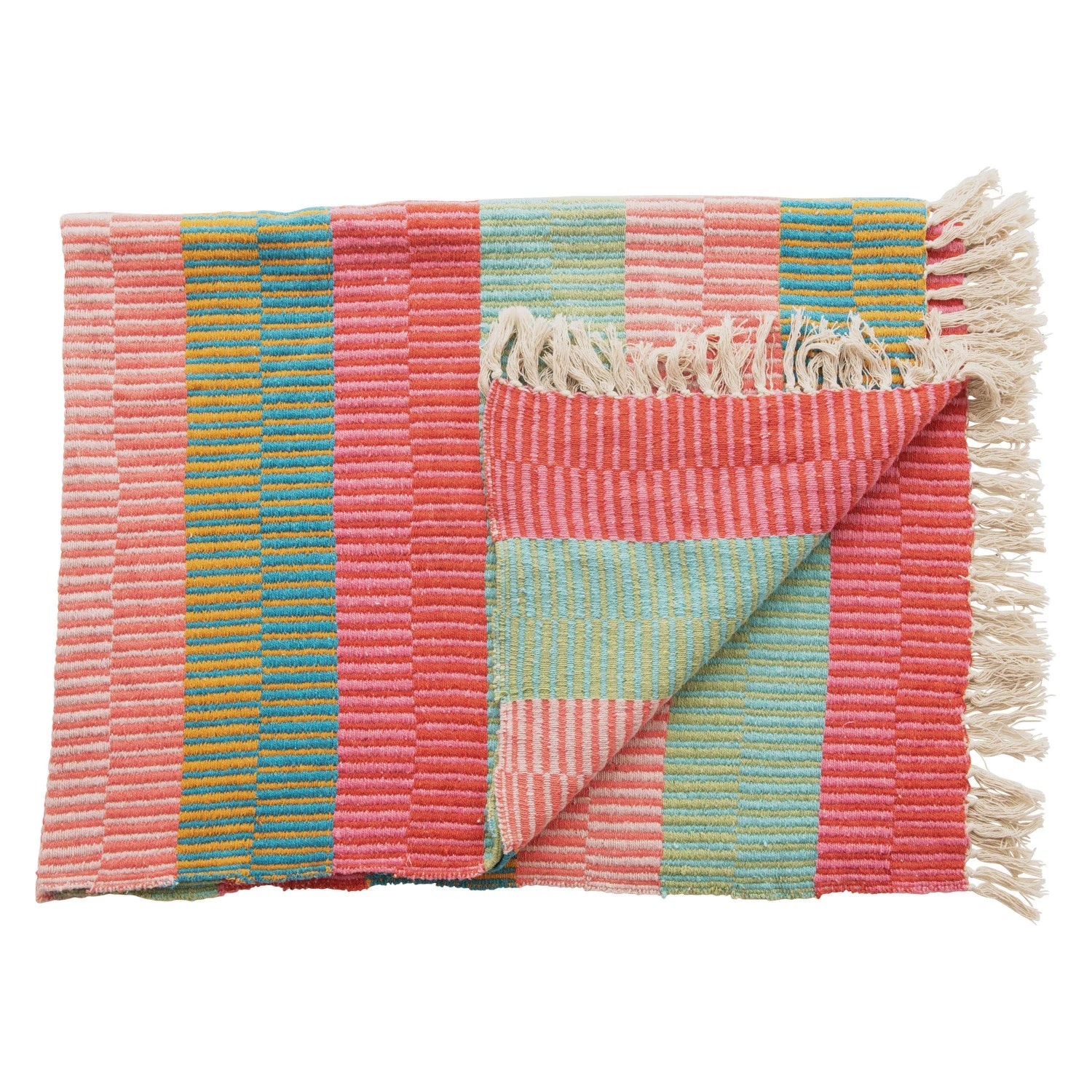 Brushed Acrylic & New Zealand Wool Throw Blanket with Stripes & Fringe - Thumbnail 4