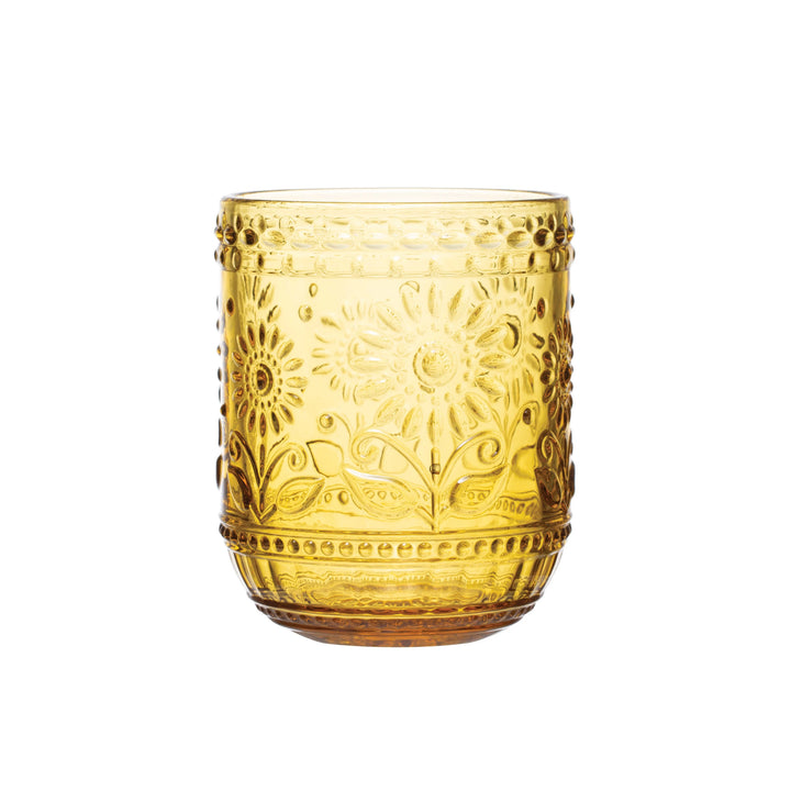 Amber Embossed Flower Drinking Glass - Merry Piglets