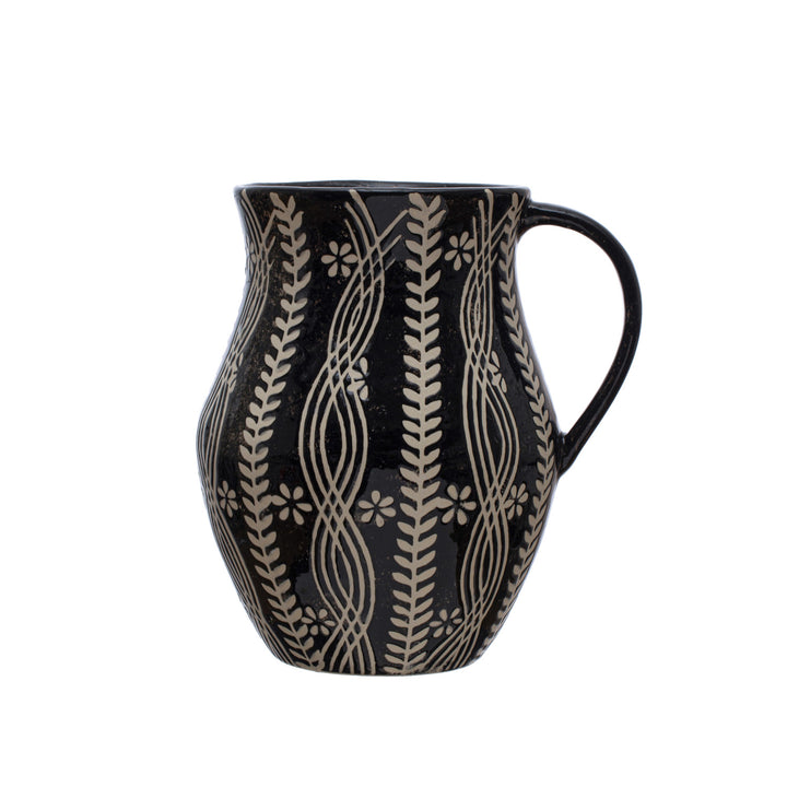 Black + Cream Floral Pitcher