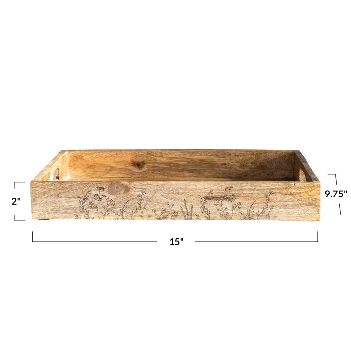 Wood Wildflower Tray with Handles - Merry Piglets