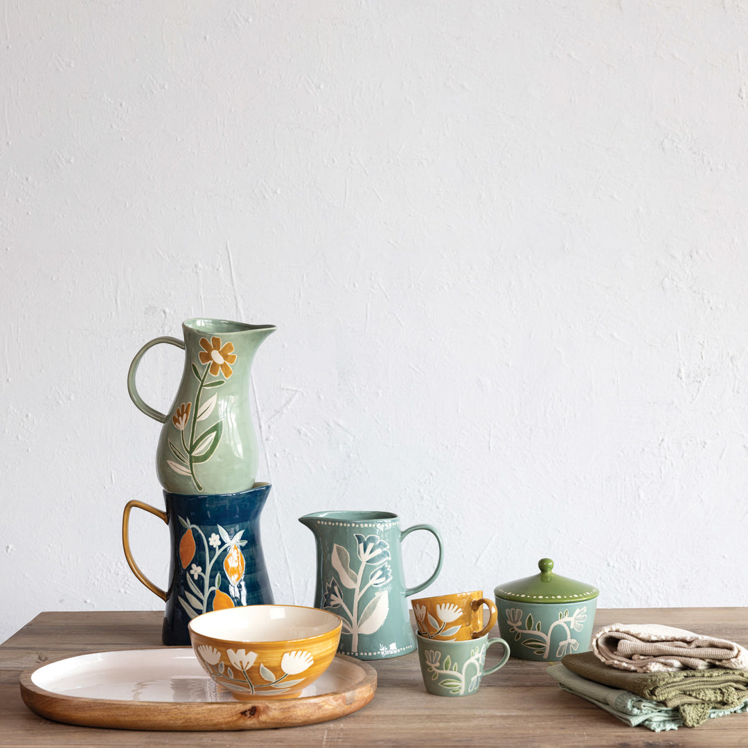 Teal Pitcher with Flowers