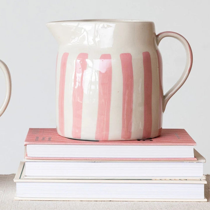 Pink Stripes Stoneware Pitcher