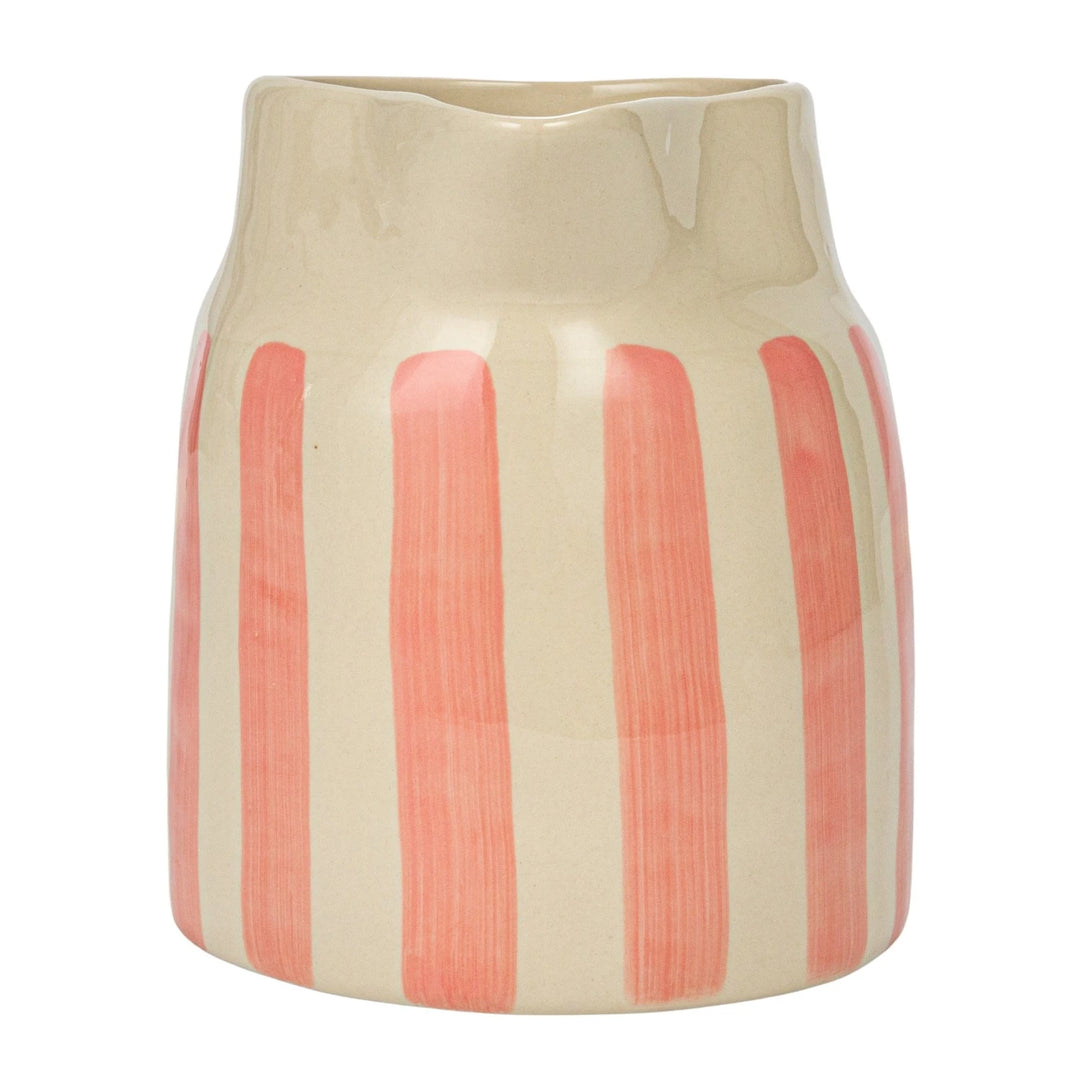 Pink Stripes Stoneware Pitcher