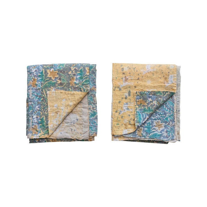 Blue Yellow Reversible Kantha Throw