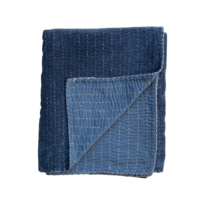 Blue Cotton Velvet Throw