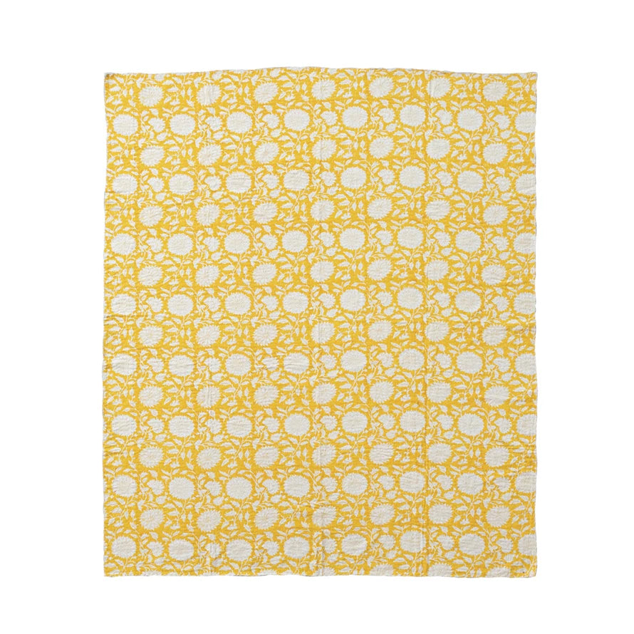 Yellow Block Printed Throw