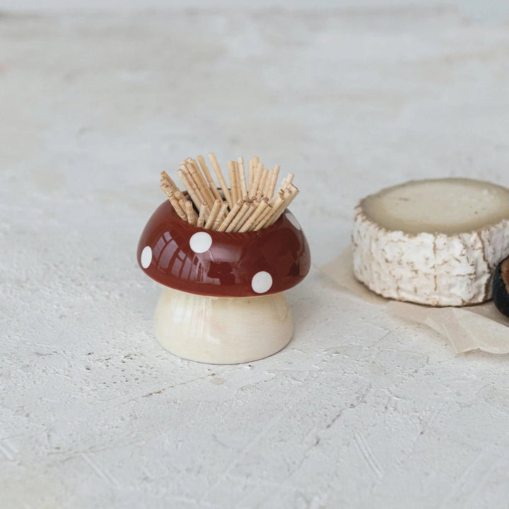 Stoneware Mushroom Toothpick Holder