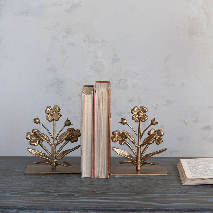 Cast Iron Flower Bookends