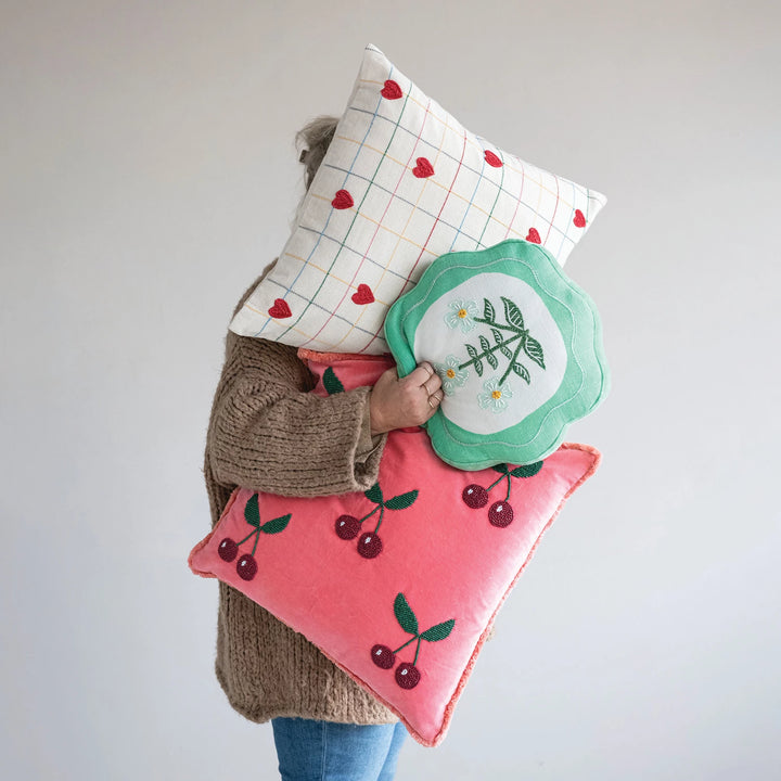 Round Scalloped Embroidered Pillow