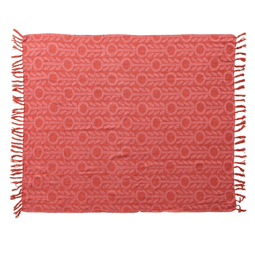 Red + Pink Jacquard Floral Throw Blanket