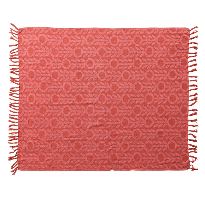 Red + Pink Jacquard Floral Throw Blanket