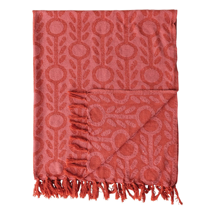 Red + Pink Jacquard Floral Throw Blanket