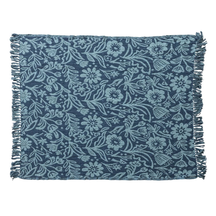 Blue Jacquard Floral Throw Blanket