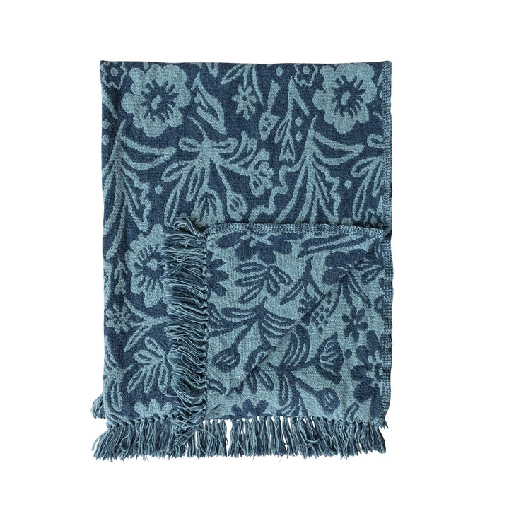 Blue Jacquard Floral Throw Blanket