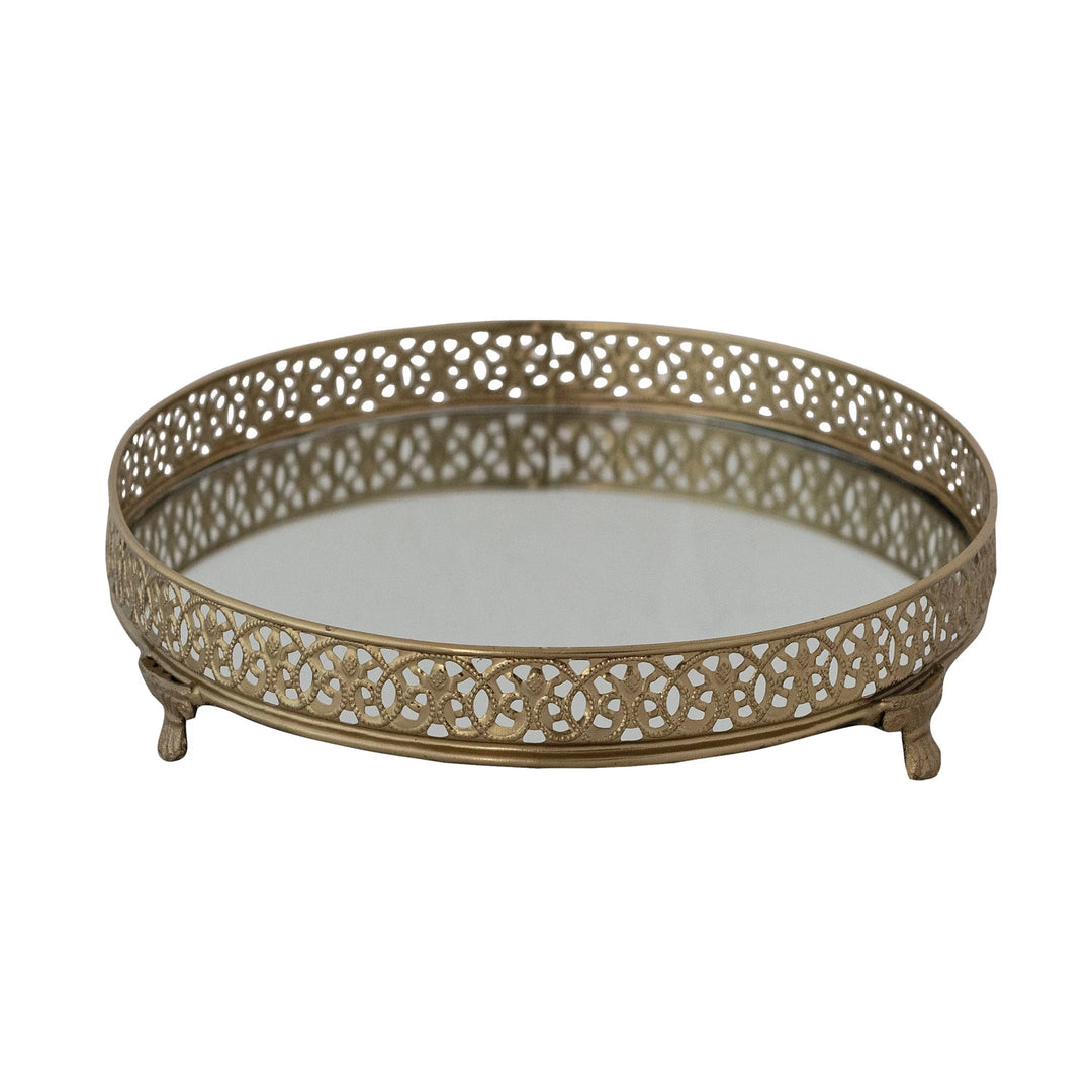 Metal Filagree Tray w/ Mirror