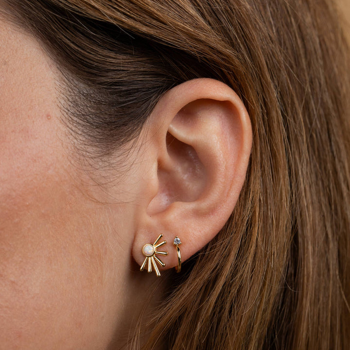 Sun Ray White Opal Gold Earrings