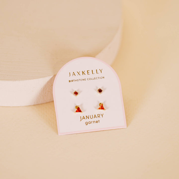 Birthstone Stud Gold Earrings Set
