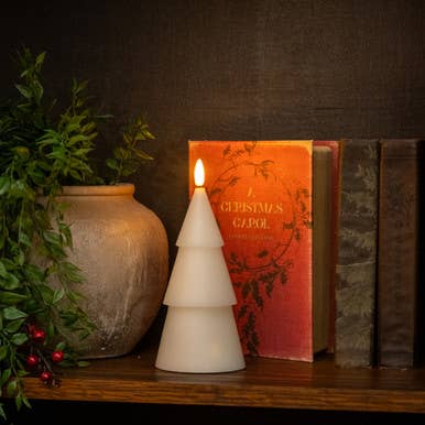 Cream Tree Candle w/ 3D Flame