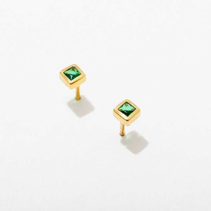 Gold Green Zircon Bezel Stud Earrings