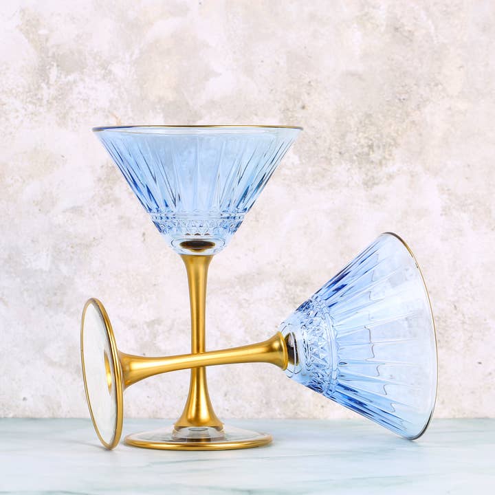 Art Deco Blue Martini Glass - Merry Piglets