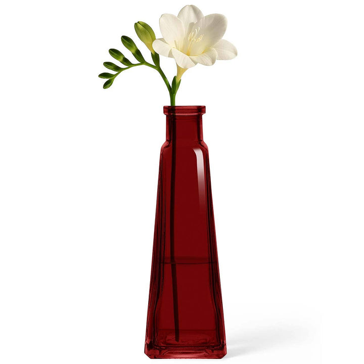 Red Glass Pyramid Bud Vase