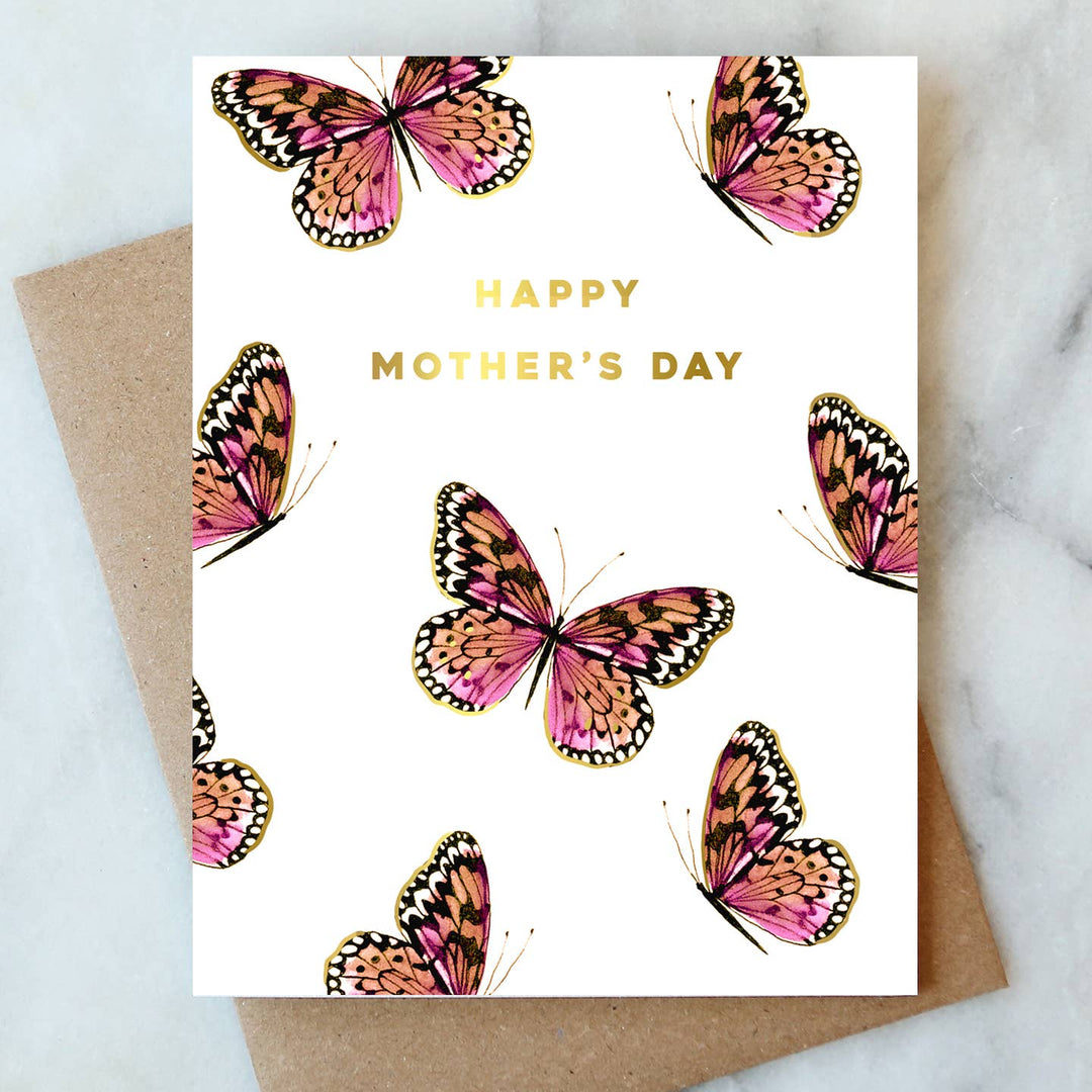 Pink Butterfly Mother's Day Greeting Card - Merry Piglets