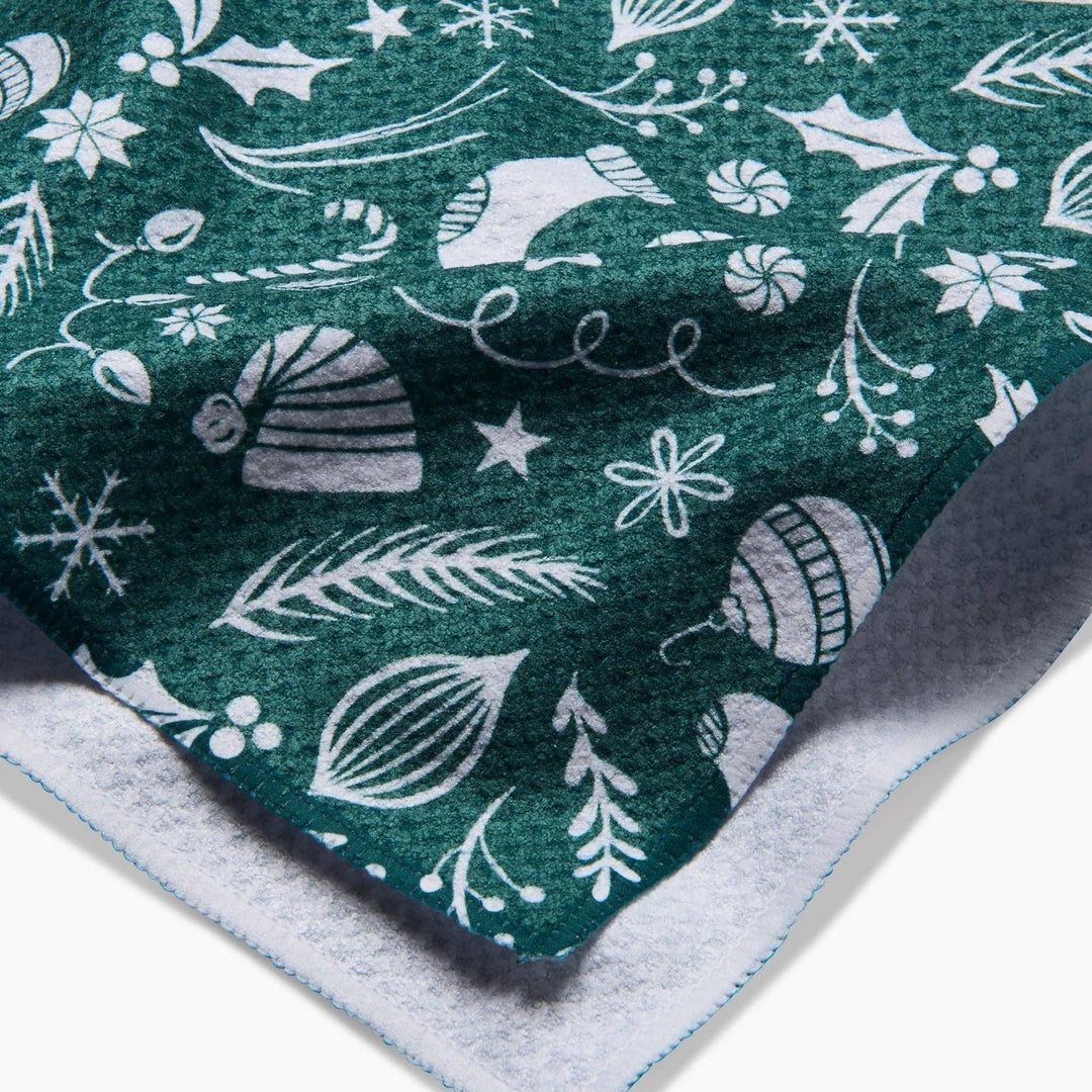 Classic Christmas Icons Green Geometry Tea Towel