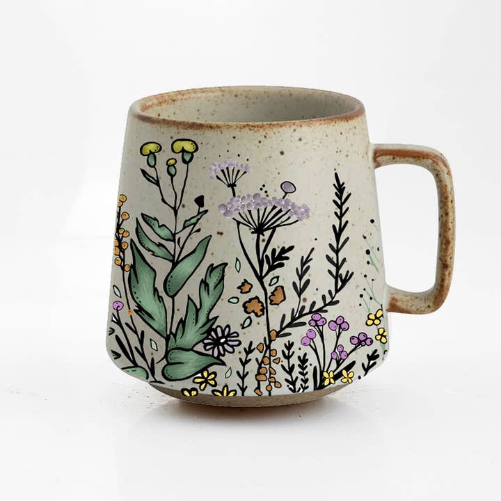 Floral Harmony Stoneware Mug - Merry Piglets