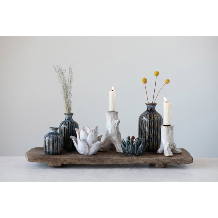 Embossed Blue Stoneware Glazed Vase - Merry PigletsCreative Co-Op