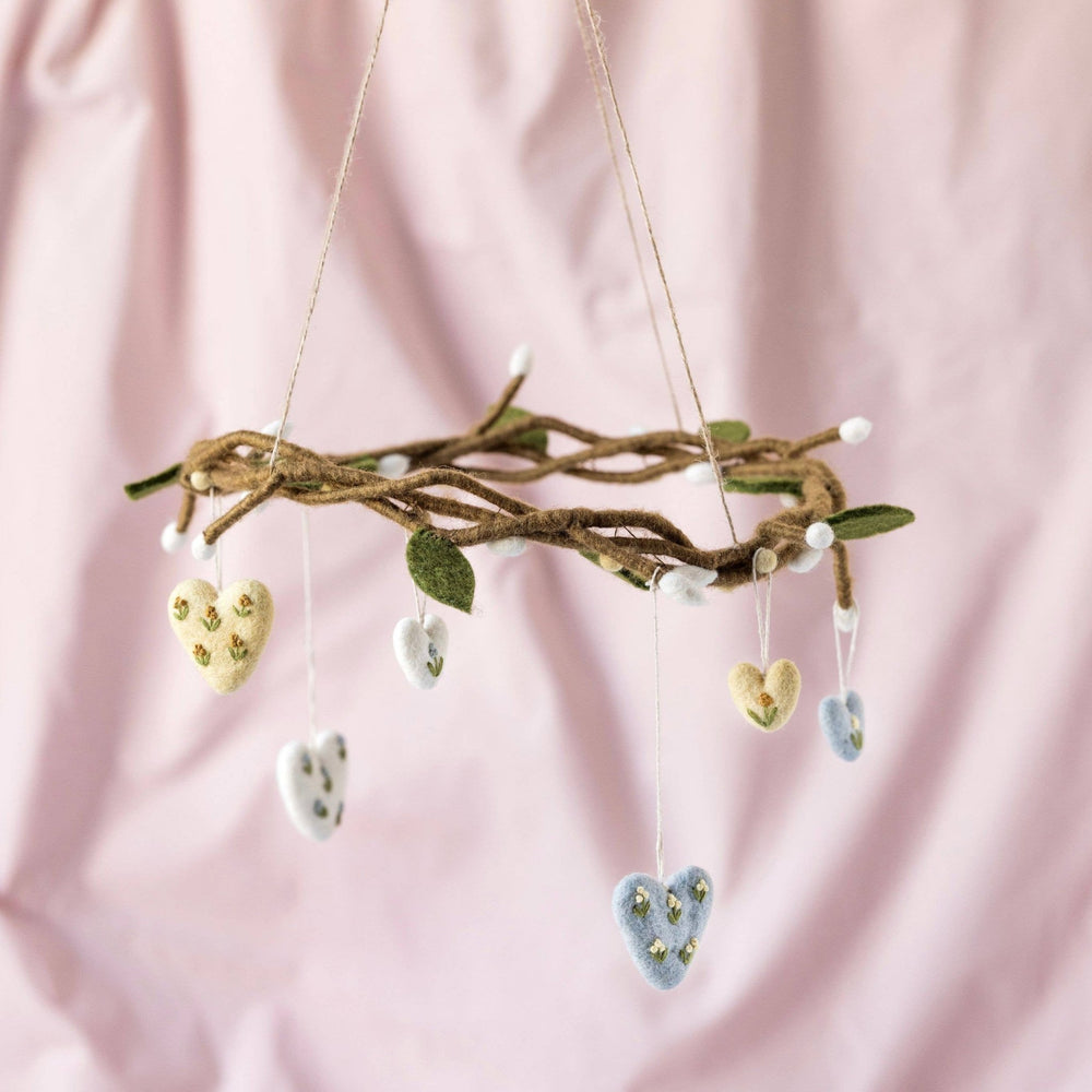 Embroidered Wool Heart Ornament - Merry PigletsGry and Sif