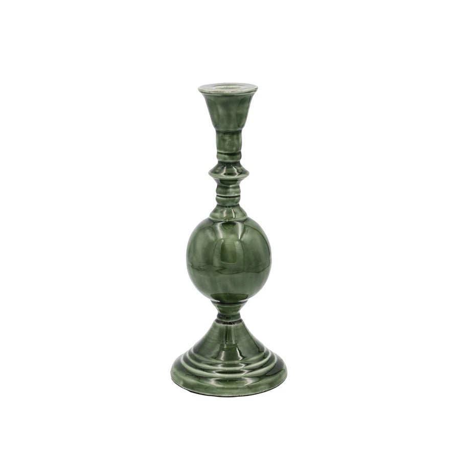 Enameled Green Taper Holder - Merry PigletsCreative Co - Op