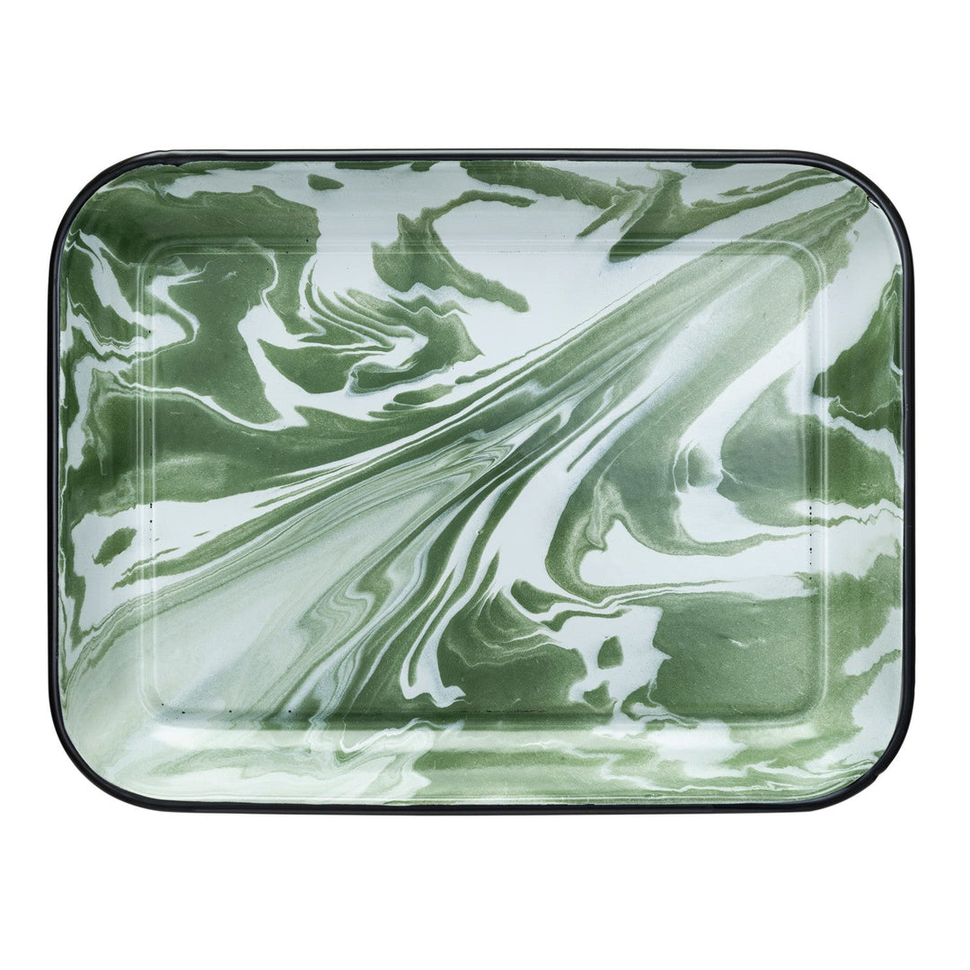 Enameled Tray With Black Rim - Merry PigletsCreative Co - Op