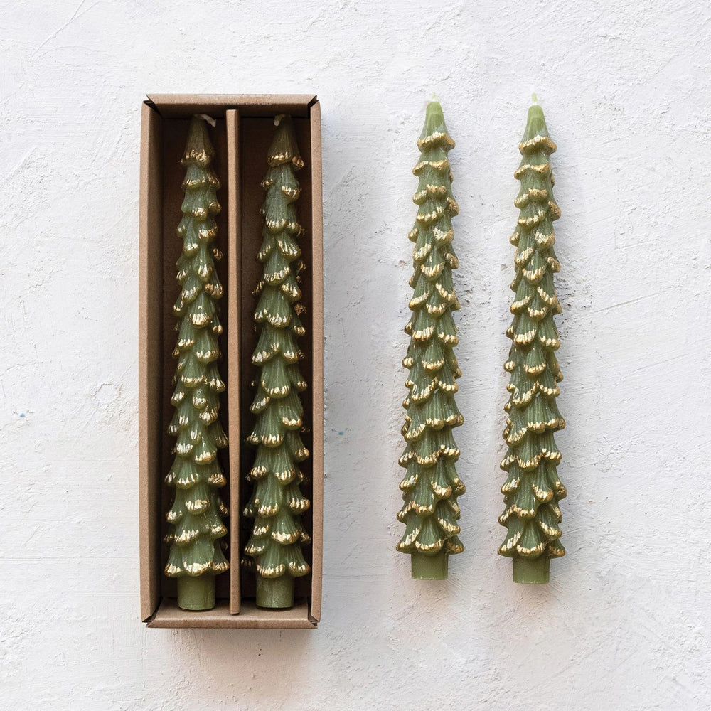 Evergreen Gold Tree Taper Candles - Merry PigletsCreative Co-Op