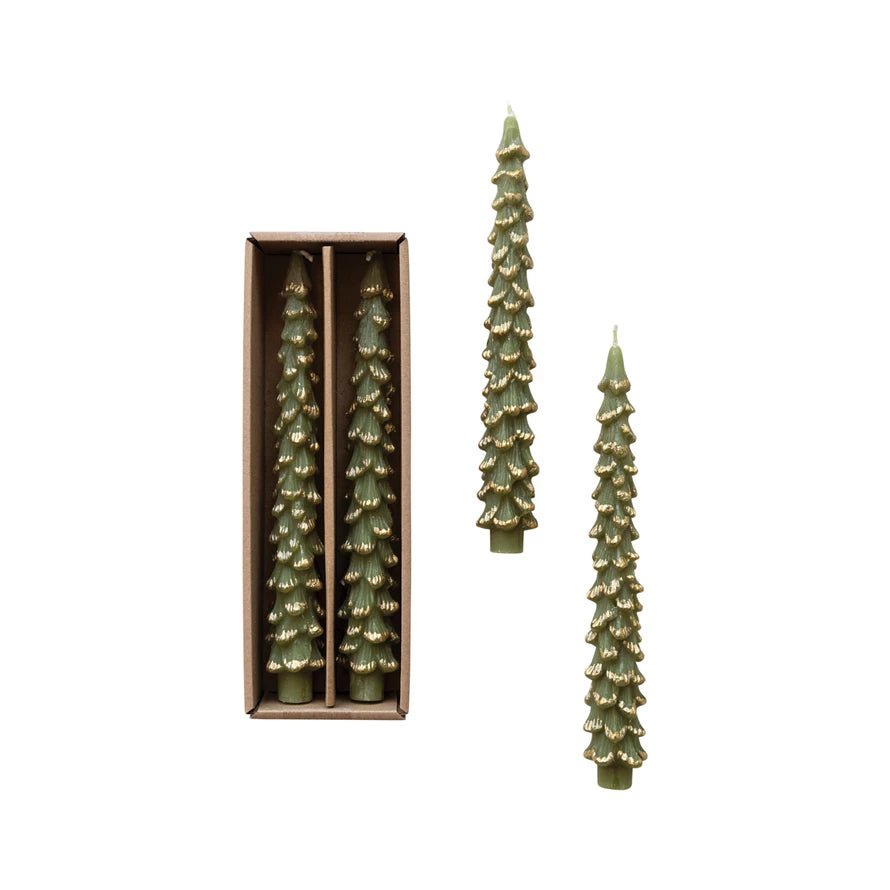 Evergreen Gold Tree Taper Candles - Merry PigletsCreative Co-Op