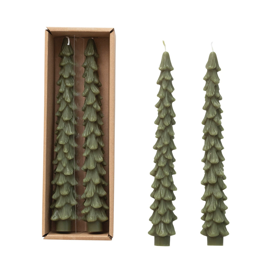 Evergreen Tree Taper Candles - Merry PigletsCreative Co-Op