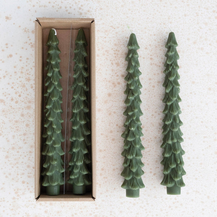 Evergreen Tree Taper Candles - Merry PigletsCreative Co-Op