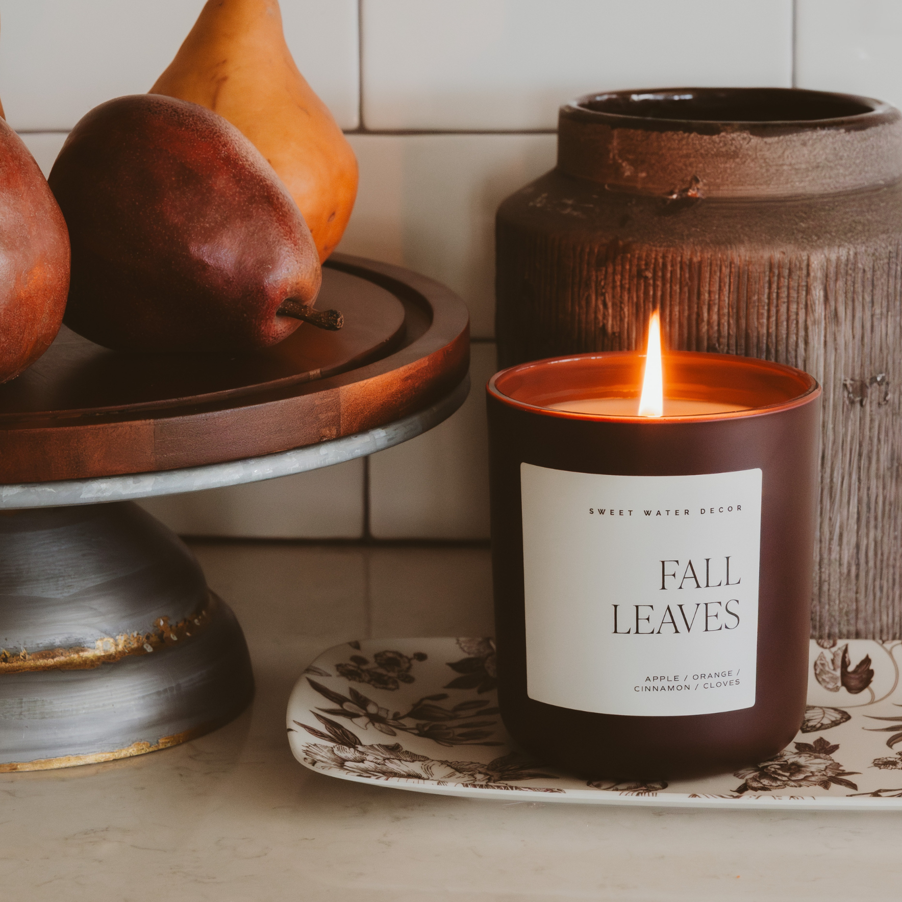 Fall Leaves Brown Matte Candle - Thumbnail 2