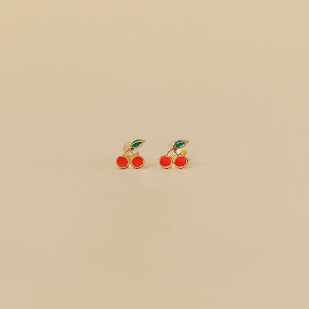Cherry Enamel Flat Back Earrings