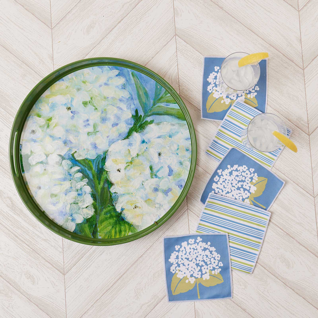 White Hydrangeas Round Serving Tray