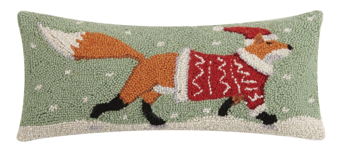 Christmas Fox Wool Hooked Pillow