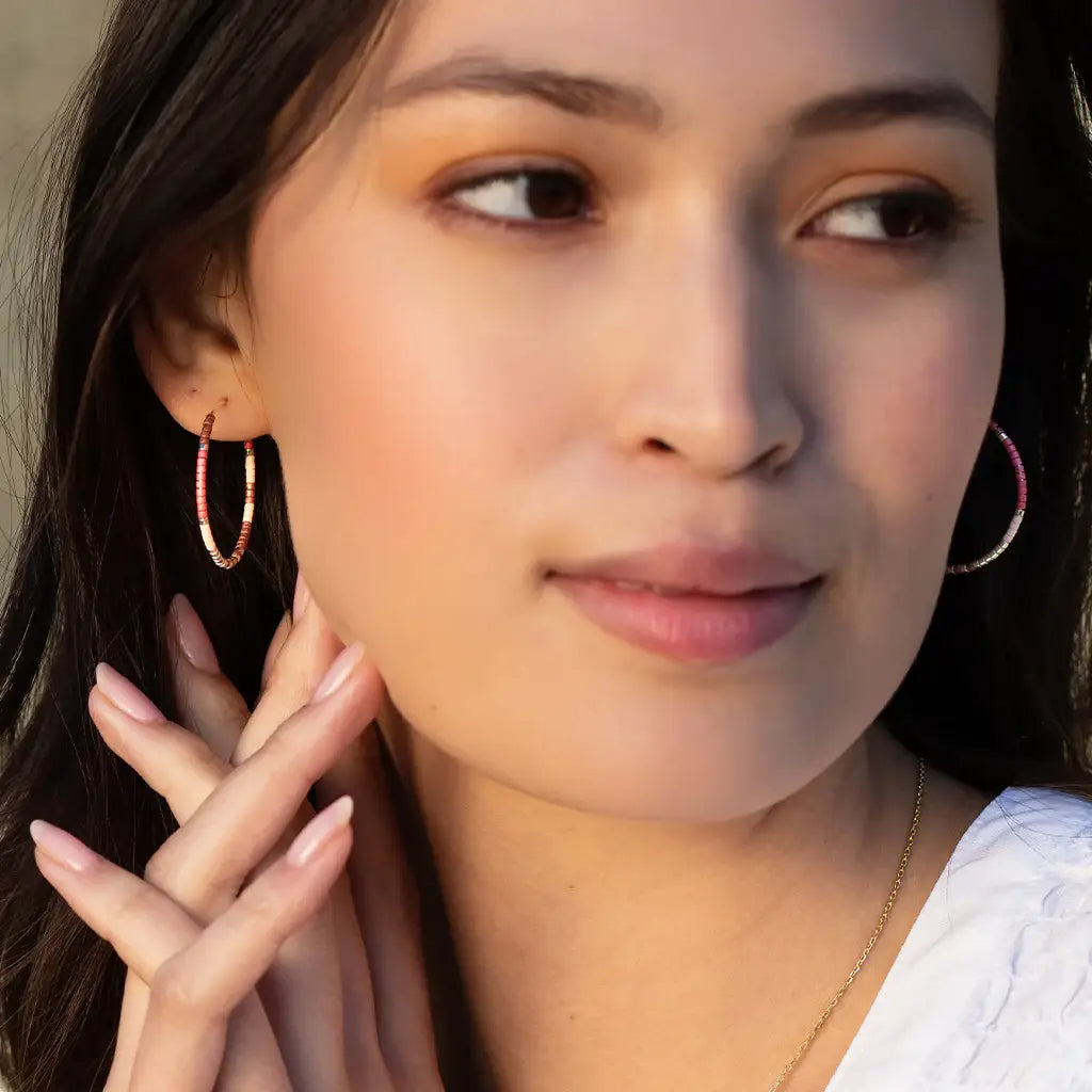 Turquoise Mint Gold Beaded Hoop Earrings