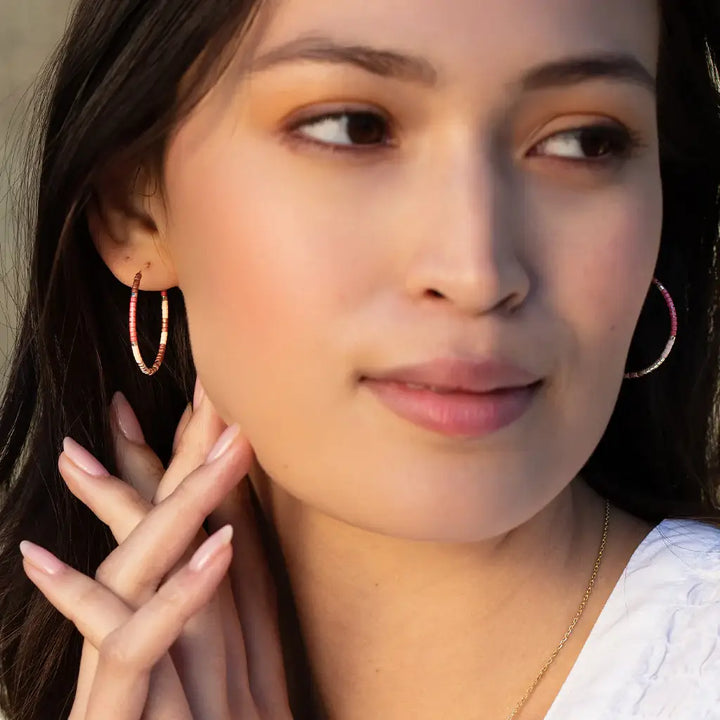 Turquoise Mint Gold Beaded Hoop Earrings