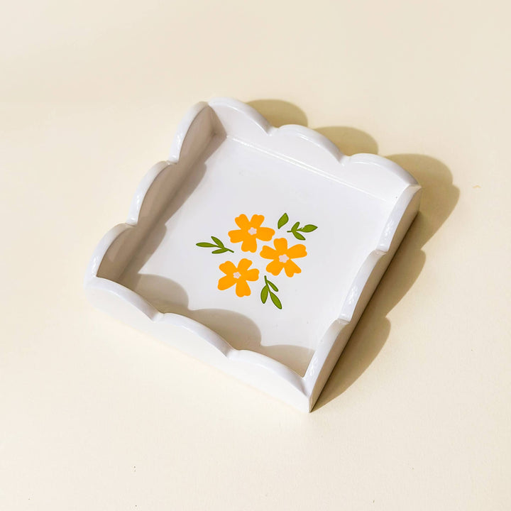 Floral Cream Scallop Trinket Tray