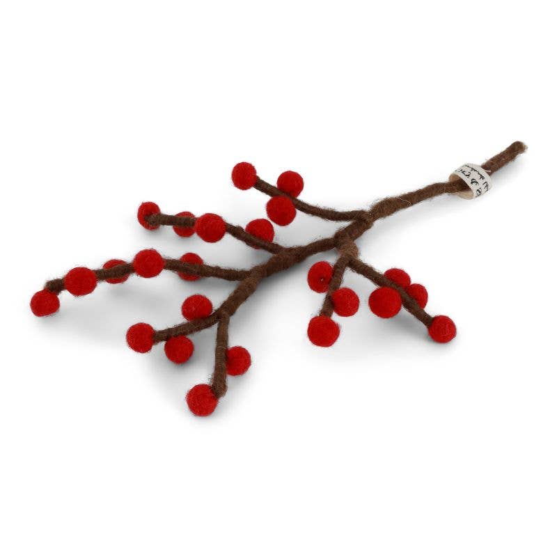 Mini Wool Branch w/ Bright Red Berries